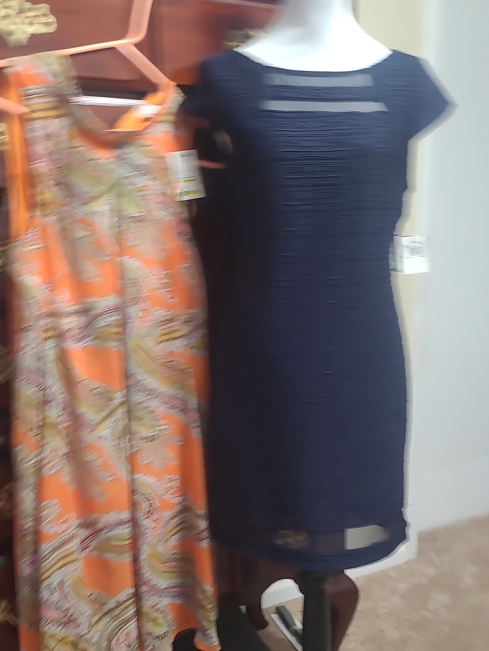 New Navy Textured Dress with Sheer Insets And Paisly ROBBIE REE 2 FOR 1 SALE